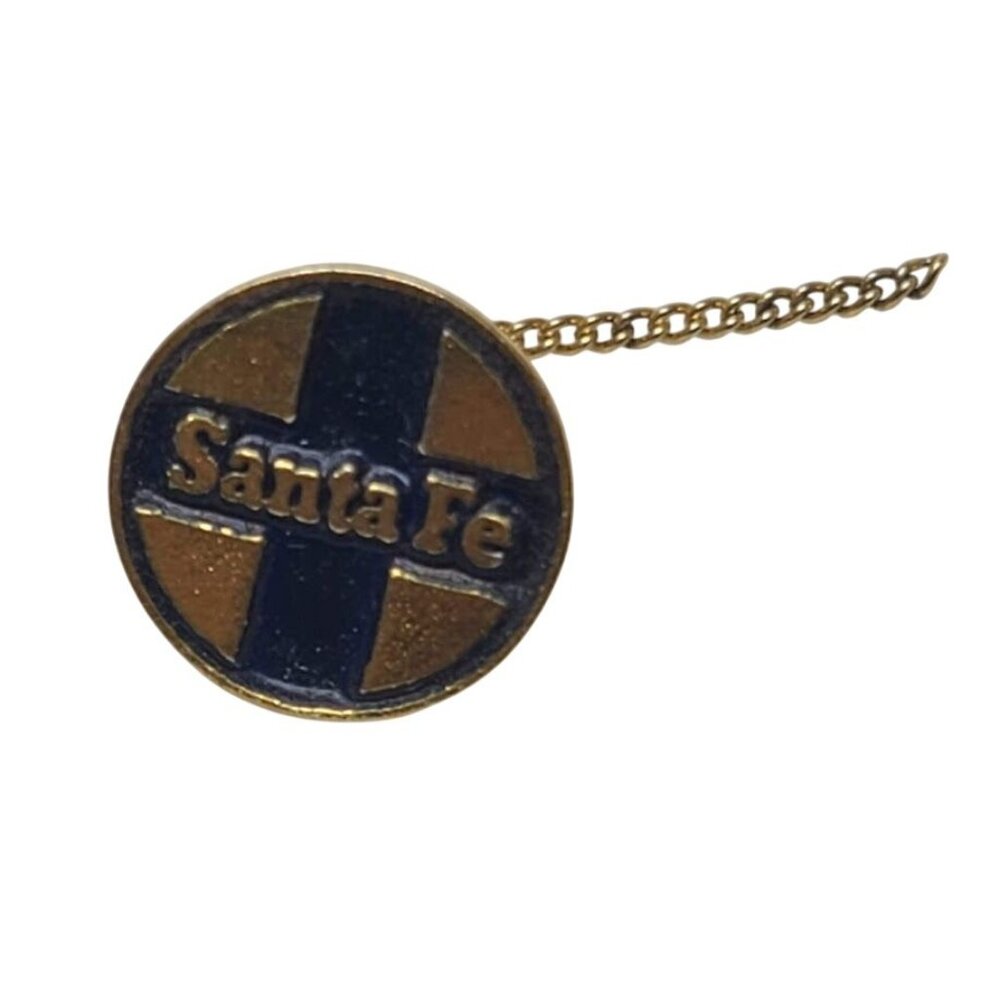Vintage Santa Fe Railroad Tie Tack Lapel Pin Blue Cross Logo Gold Tone AT&SF
